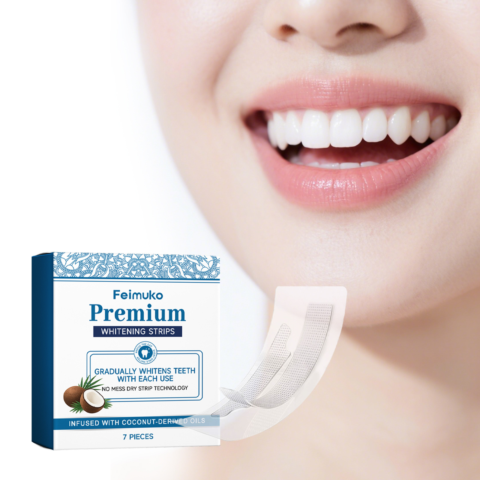 Feimuko Strip Pemutih Gigi Min - Teeth Whitening With Coconut Oil ulasan dan harga