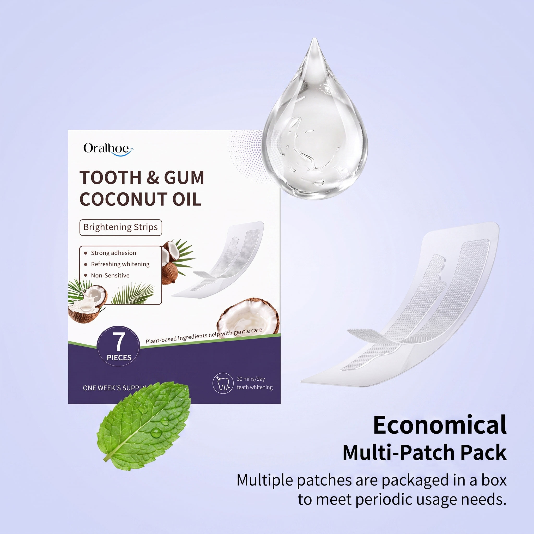 Strip Pemutih Gigi Oralhoe den - Teeth Whitening With Coconut Oil ulasan dan harga